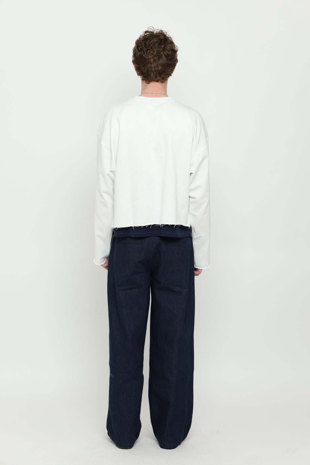 Off-White & Navy Logo Crewneck