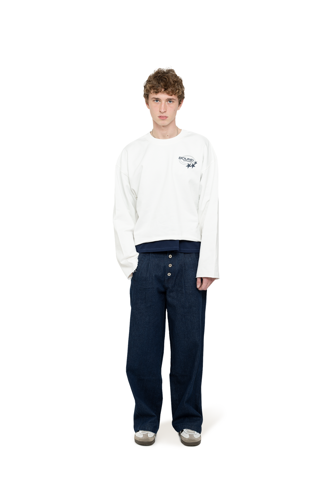 Off-White & Navy Logo Crewneck