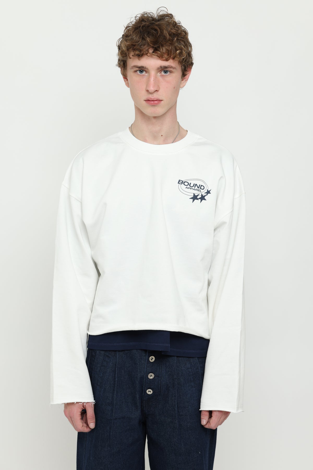 Off-White & Navy Logo Crewneck