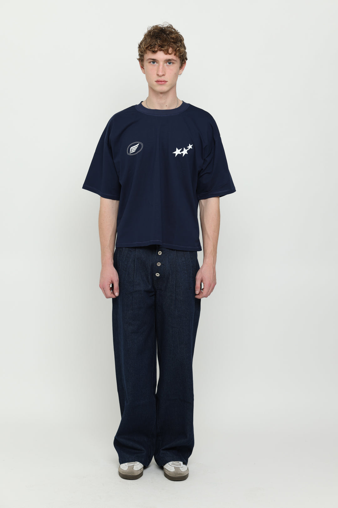 Navy & White Boxy Tee