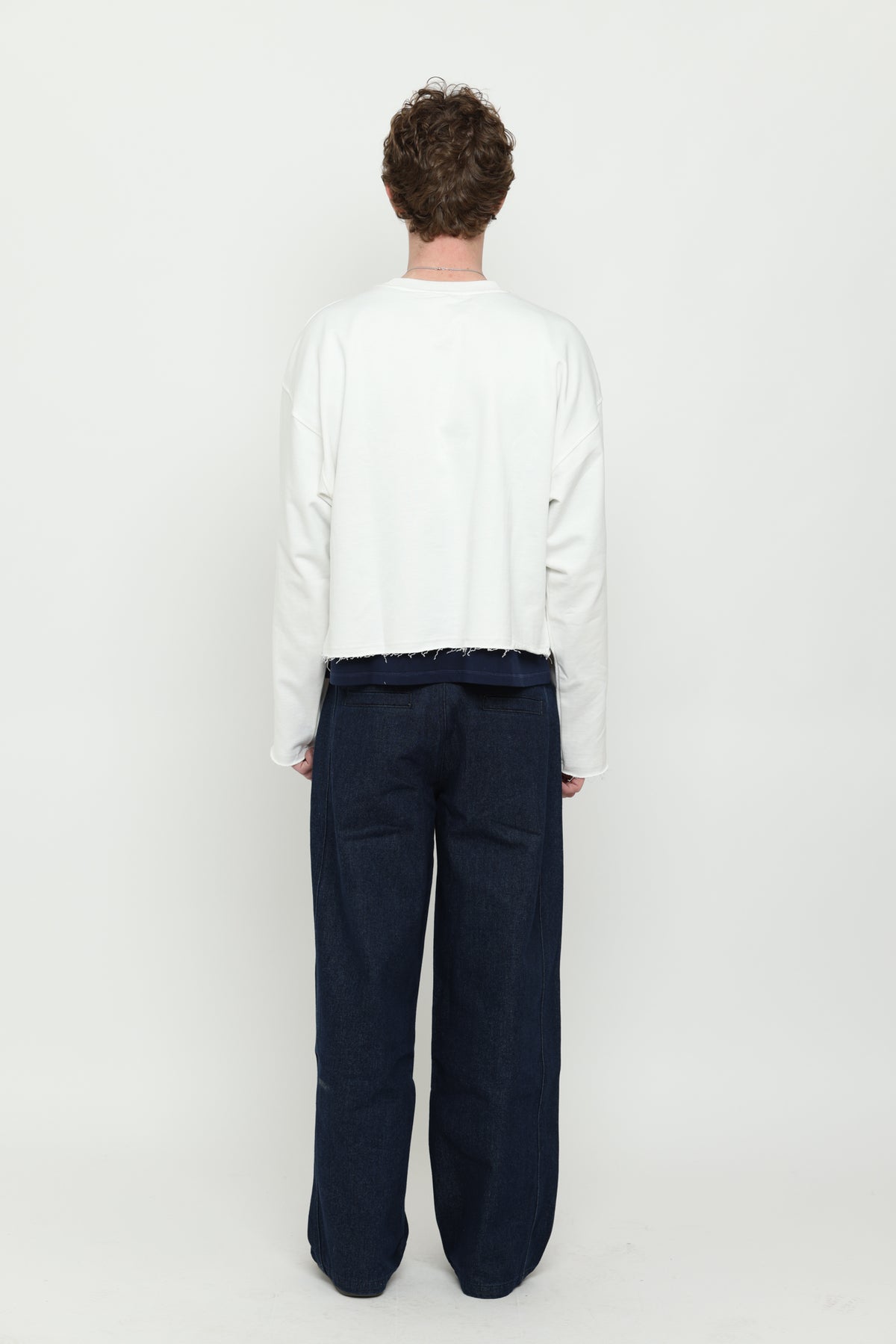 Off-White & Navy Logo Crewneck