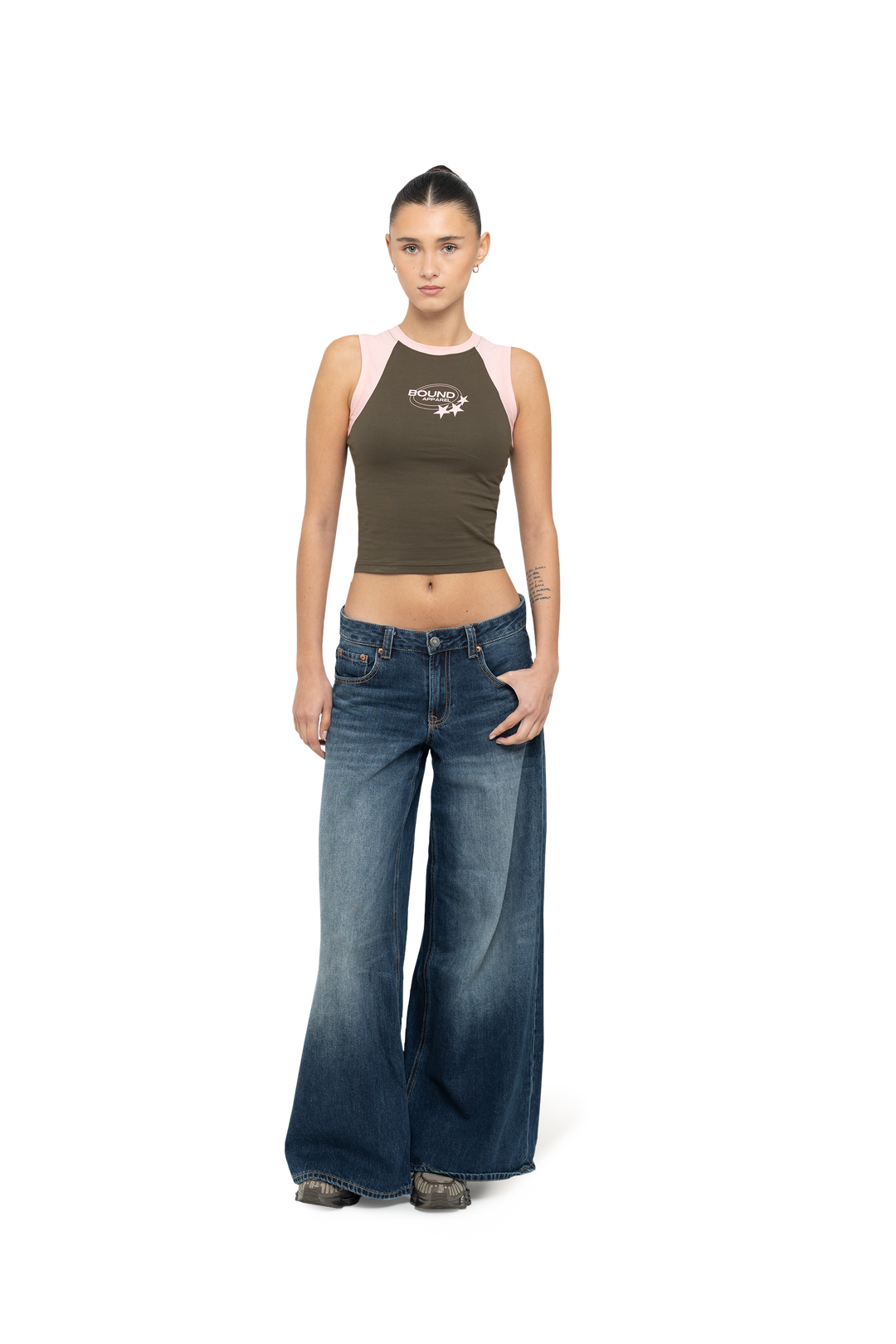 Khaki & Baby Pink Micro Tank