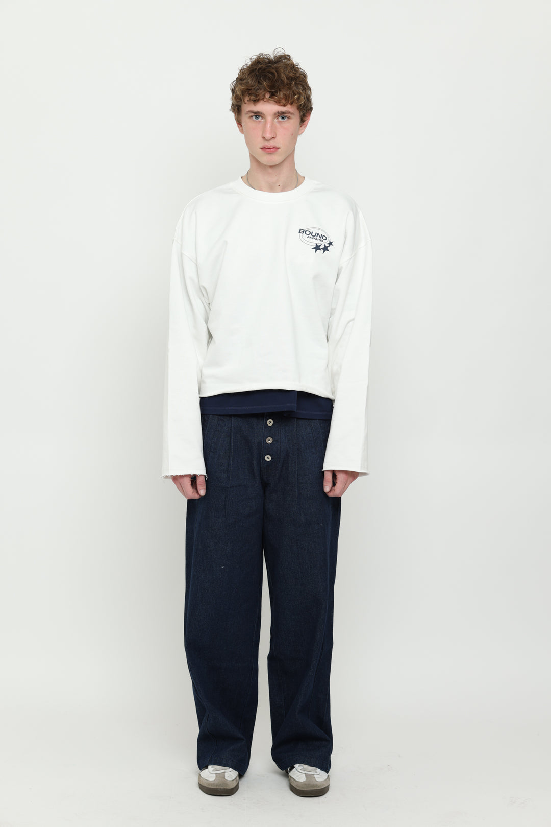Off-White & Navy Logo Crewneck