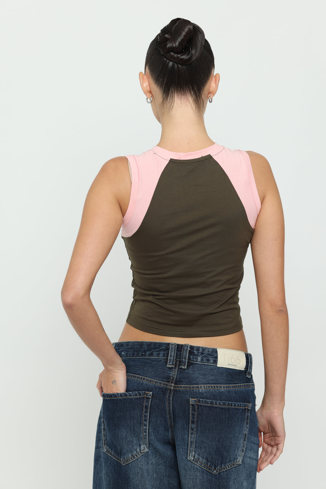 Khaki & Baby Pink Micro Tank