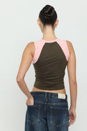 Khaki & Baby Pink Micro Tank